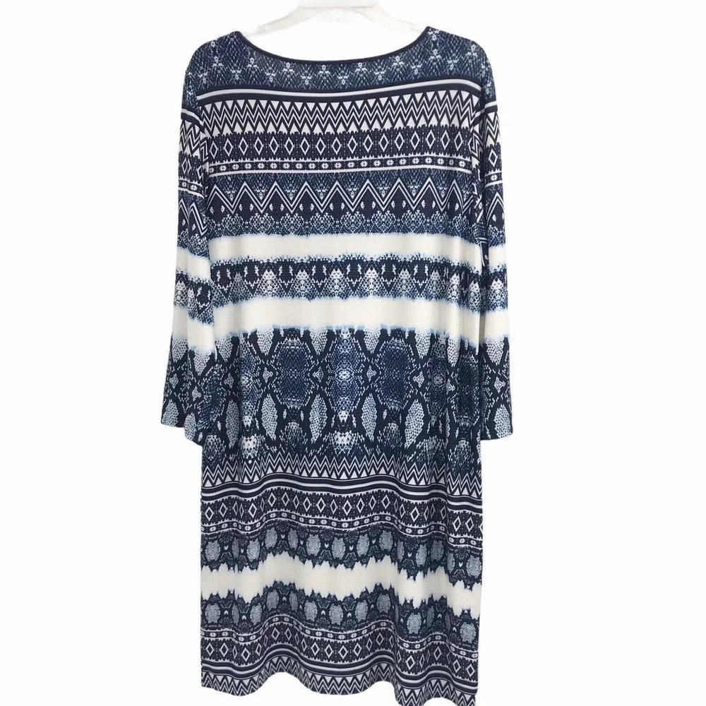 Studio By Tiana B Womens Size Plus 2XL Blue Printed 3/4 Sleeve Pullover Dress - Picture 4 of 5